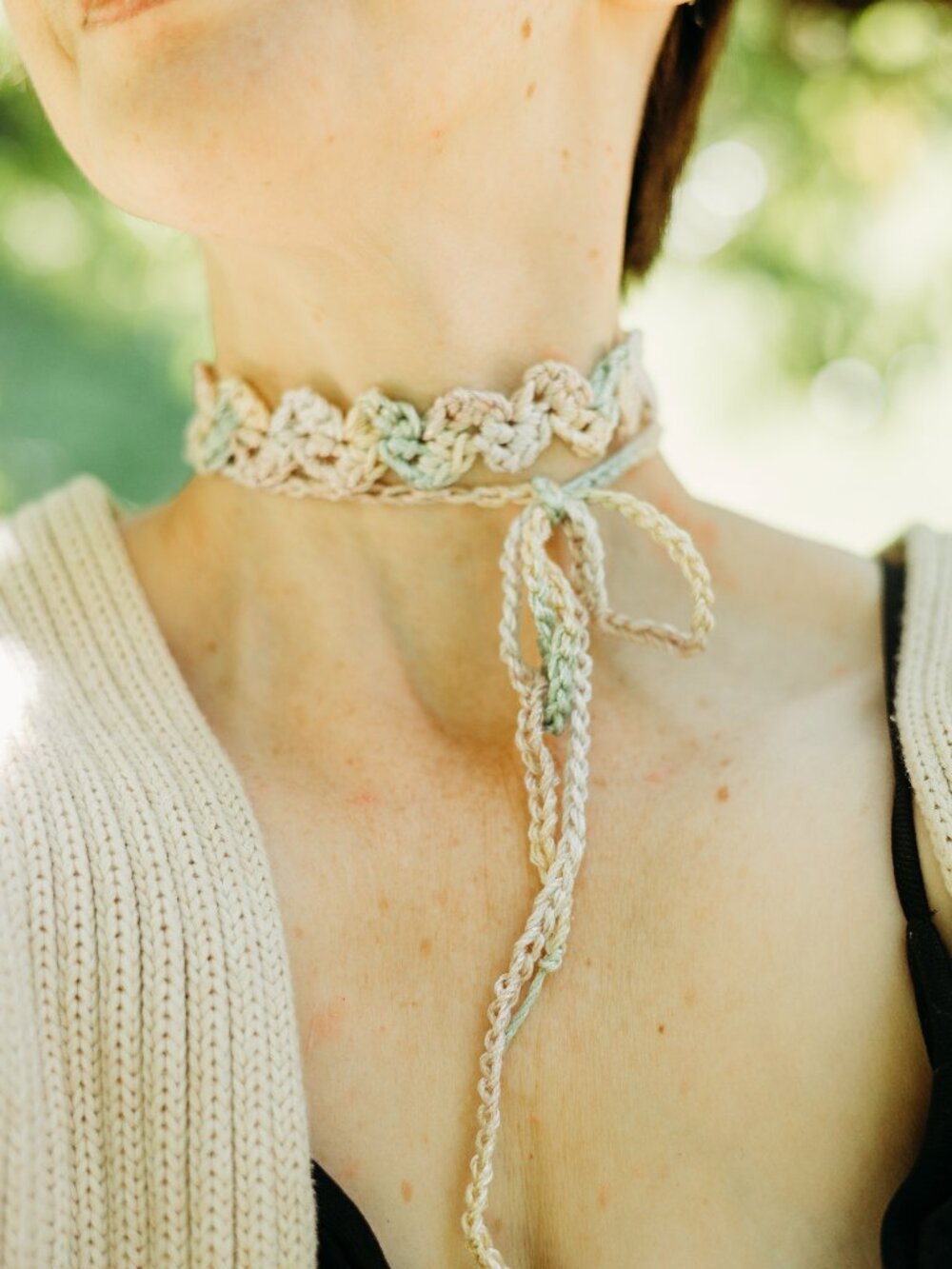 Handmade Crochet Pastel Zig Zag Choker Necklace